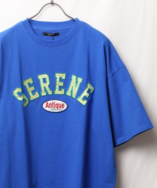 Bling Leads（ブリングリーズ）の「■Bling leads■ワッペンオーバーサイズTシャツ（Tシャツ/カットソー・メンズ・ダークグリーン/スミクロ/グレイッシュブルー/ホワイト系1/ホワイト系2/ブルー系1/ブルー系2・LARGE/MEDIUM）」の7枚目の写真