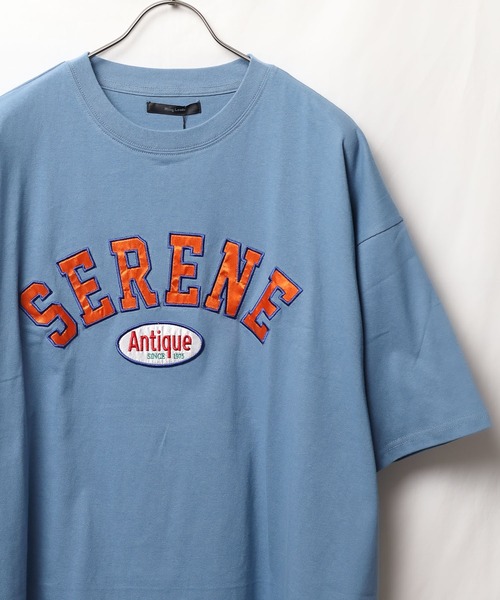 Bling Leads（ブリングリーズ）の「■Bling leads■ワッペンオーバーサイズTシャツ（Tシャツ/カットソー・メンズ・ダークグリーン/スミクロ/グレイッシュブルー/ホワイト系1/ホワイト系2/ブルー系1/ブルー系2・LARGE/MEDIUM）」の5枚目の写真