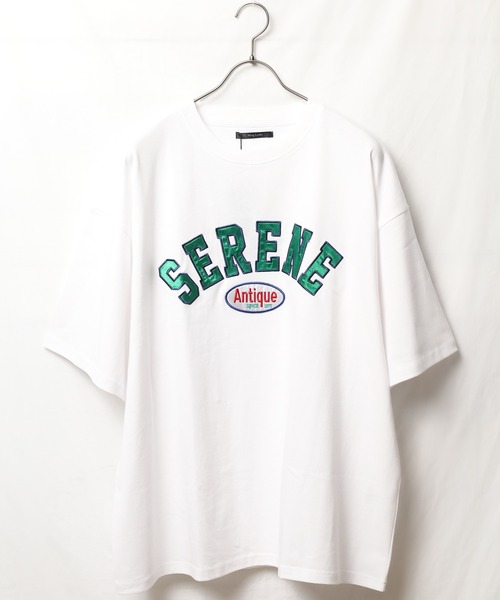 Bling Leads（ブリングリーズ）の「■Bling leads■ワッペンオーバーサイズTシャツ（Tシャツ/カットソー・メンズ・ダークグリーン/スミクロ/グレイッシュブルー/ホワイト系1/ホワイト系2/ブルー系1/ブルー系2・LARGE/MEDIUM）」の8枚目の写真