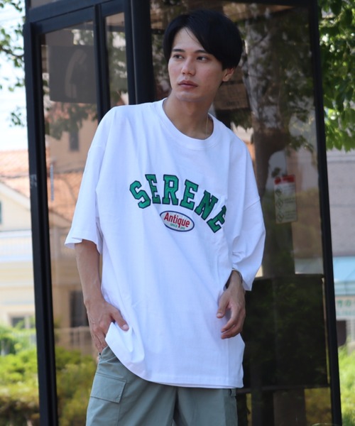 Bling Leads（ブリングリーズ）の「■Bling leads■ワッペンオーバーサイズTシャツ（Tシャツ/カットソー・メンズ・ダークグリーン/スミクロ/グレイッシュブルー/ホワイト系1/ホワイト系2/ブルー系1/ブルー系2・LARGE/MEDIUM）」の17枚目の写真