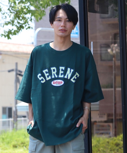 Bling Leads（ブリングリーズ）の「■Bling leads■ワッペンオーバーサイズTシャツ（Tシャツ/カットソー・メンズ・ダークグリーン/スミクロ/グレイッシュブルー/ホワイト系1/ホワイト系2/ブルー系1/ブルー系2・LARGE/MEDIUM）」の19枚目の写真