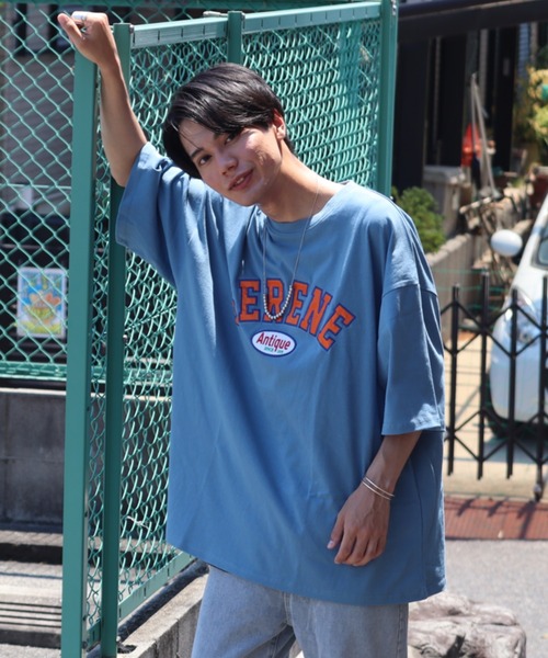 Bling Leads（ブリングリーズ）の「■Bling leads■ワッペンオーバーサイズTシャツ（Tシャツ/カットソー・メンズ・ダークグリーン/スミクロ/グレイッシュブルー/ホワイト系1/ホワイト系2/ブルー系1/ブルー系2・LARGE/MEDIUM）」の20枚目の写真