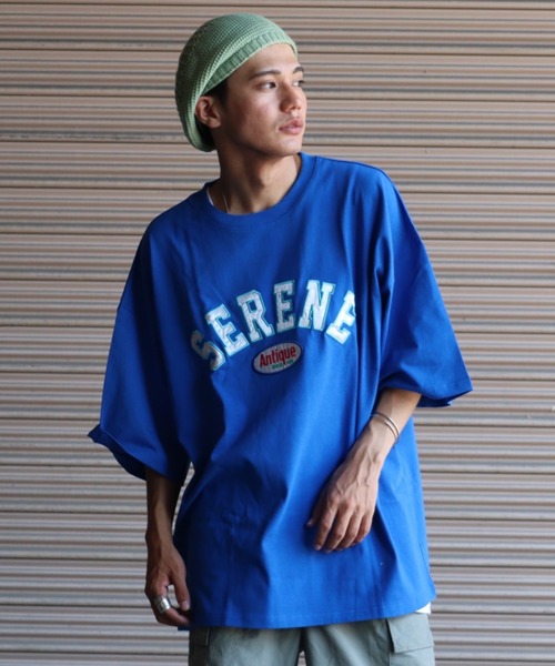 Bling Leads（ブリングリーズ）の「■Bling leads■ワッペンオーバーサイズTシャツ（Tシャツ/カットソー・メンズ・ダークグリーン/スミクロ/グレイッシュブルー/ホワイト系1/ホワイト系2/ブルー系1/ブルー系2・LARGE/MEDIUM）」の21枚目の写真