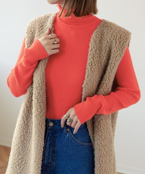 B.C STOCK（ベーセーストック）の「タートルリブニット*（ニット/セーター・レディース・ホワイト/ブラック/グレー/オレンジ/グリーン/キャメル・FREE）」の6枚目の写真