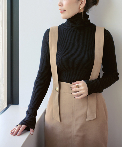 B.C STOCK（ベーセーストック）の「タートルリブニット*（ニット/セーター・レディース・ホワイト/ブラック/グレー/オレンジ/グリーン/キャメル・FREE）」の3枚目の写真