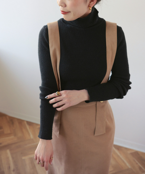 B.C STOCK（ベーセーストック）の「タートルリブニット*（ニット/セーター・レディース・ホワイト/ブラック/グレー/オレンジ/グリーン/キャメル・FREE）」の7枚目の写真