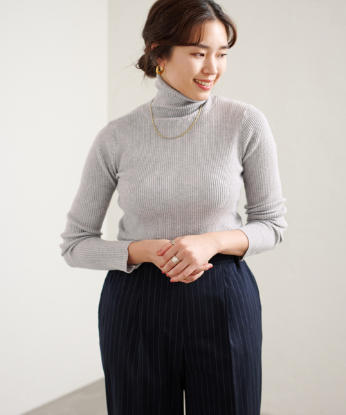 B.C STOCK（ベーセーストック）の「タートルリブニット*（ニット/セーター・レディース・ホワイト/ブラック/グレー/オレンジ/グリーン/キャメル・FREE）」の10枚目の写真