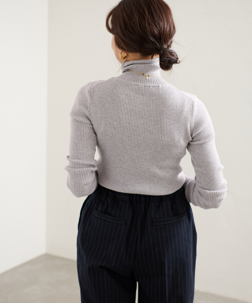 B.C STOCK（ベーセーストック）の「タートルリブニット*（ニット/セーター・レディース・ホワイト/ブラック/グレー/オレンジ/グリーン/キャメル・FREE）」の11枚目の写真