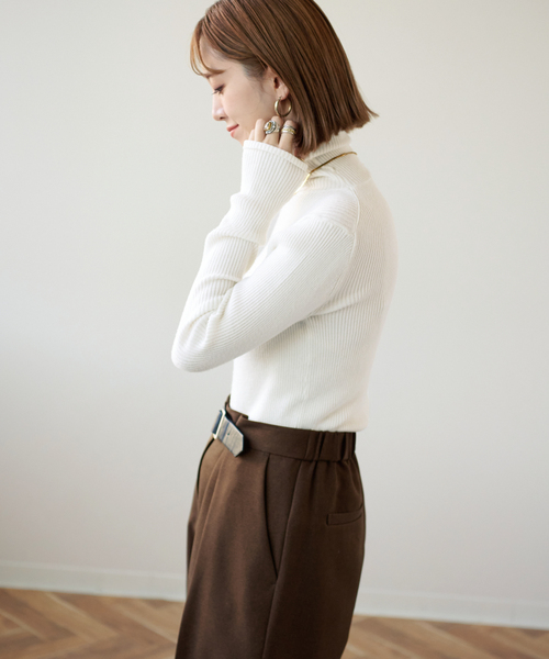 B.C STOCK（ベーセーストック）の「タートルリブニット*（ニット/セーター・レディース・ホワイト/ブラック/グレー/オレンジ/グリーン/キャメル・FREE）」の14枚目の写真