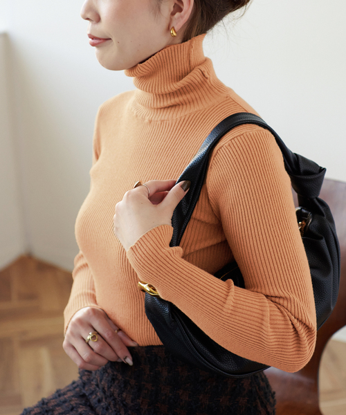 B.C STOCK（ベーセーストック）の「タートルリブニット*（ニット/セーター・レディース・ホワイト/ブラック/グレー/オレンジ/グリーン/キャメル・FREE）」の17枚目の写真