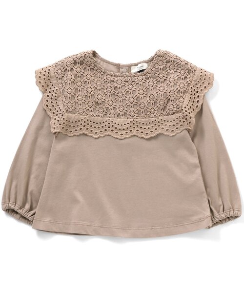 Seraph（セラフ）の「ケミカルレースカラー長袖トップス（Tシャツ/カットソー・キッズ・クリーム/ベージュ/ピンク・100/130/80/95/120/140/90/110）」の2枚目の写真