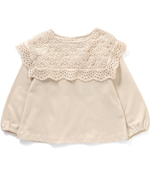 Seraph（セラフ）の「ケミカルレースカラー長袖トップス（Tシャツ/カットソー・キッズ・クリーム/ベージュ/ピンク・100/130/80/95/120/140/90/110）」の3枚目の写真