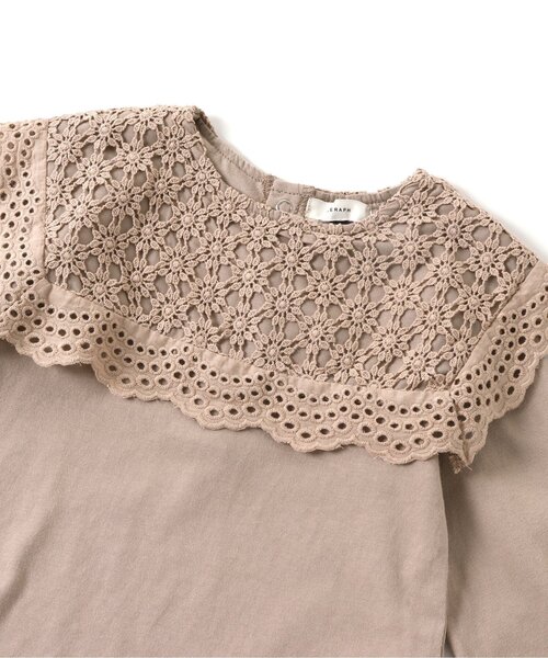 Seraph（セラフ）の「ケミカルレースカラー長袖トップス（Tシャツ/カットソー・キッズ・クリーム/ベージュ/ピンク・100/130/80/95/120/140/90/110）」の7枚目の写真