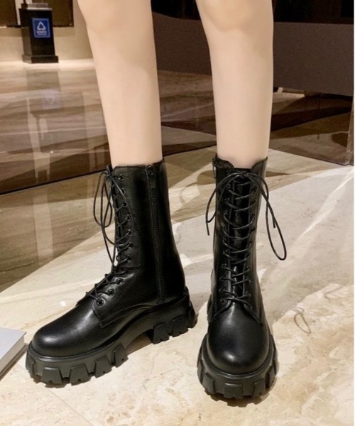 Burner（バーナー）の「【OKUOKU　0909】厚底　ライト　レースアップブーツ　/  oku-shoes-6-43（ブーツ・レディース・ブラック/ホワイト・37/40/35/39/38/36）」の2枚目の写真