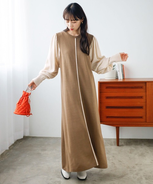 GeeRA(ジーラ)の「配色ニットワンピース(ワンピース・レディース・ベージュ/ブラック・MEDIUM/LARGE/X-LARGE)」の10枚目の写真