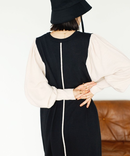 GeeRA(ジーラ)の「配色ニットワンピース(ワンピース・レディース・ベージュ/ブラック・MEDIUM/LARGE/X-LARGE)」の8枚目の写真