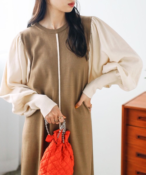 GeeRA(ジーラ)の「配色ニットワンピース(ワンピース・レディース・ベージュ/ブラック・MEDIUM/LARGE/X-LARGE)」の13枚目の写真