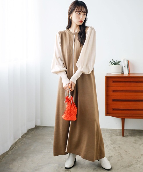 GeeRA(ジーラ)の「配色ニットワンピース(ワンピース・レディース・ベージュ/ブラック・MEDIUM/LARGE/X-LARGE)」の9枚目の写真