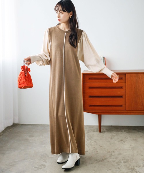 GeeRA(ジーラ)の「配色ニットワンピース(ワンピース・レディース・ベージュ/ブラック・MEDIUM/LARGE/X-LARGE)」の11枚目の写真