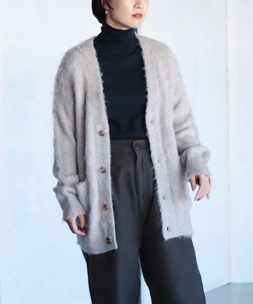 OWLEYE by domingo（アウルアイ バイドミンゴ）の「[ OWLEYE by domingo / アウルアイ ] モヘアウール ミドルカーディガン（カーディガン/ボレロ・レディース・ライトブルー/グレイッシュベージュ/ライトグレー/オレンジ・FREE）」の3枚目の写真