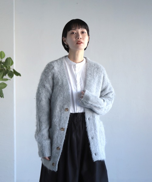 OWLEYE by domingo（アウルアイ バイドミンゴ）の「[ OWLEYE by domingo / アウルアイ ] モヘアウール ミドルカーディガン（カーディガン/ボレロ・レディース・ライトブルー/グレイッシュベージュ/ライトグレー/オレンジ・FREE）」の5枚目の写真