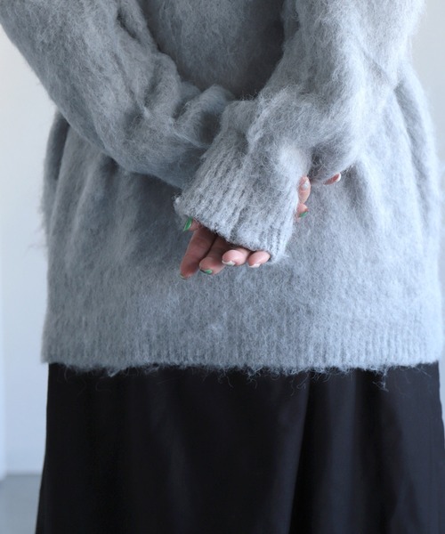 OWLEYE by domingo（アウルアイ バイドミンゴ）の「[ OWLEYE by domingo / アウルアイ ] モヘアウール ミドルカーディガン（カーディガン/ボレロ・レディース・ライトブルー/グレイッシュベージュ/ライトグレー/オレンジ・FREE）」の14枚目の写真