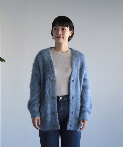 OWLEYE by domingo（アウルアイ バイドミンゴ）の「[ OWLEYE by domingo / アウルアイ ] モヘアウール ミドルカーディガン（カーディガン/ボレロ・レディース・ライトブルー/グレイッシュベージュ/ライトグレー/オレンジ・FREE）」の19枚目の写真
