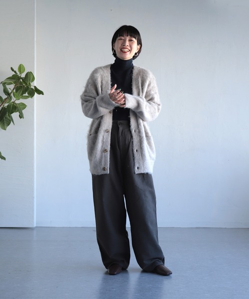 OWLEYE by domingo（アウルアイ バイドミンゴ）の「[ OWLEYE by domingo / アウルアイ ] モヘアウール ミドルカーディガン（カーディガン/ボレロ・レディース・ライトブルー/グレイッシュベージュ/ライトグレー/オレンジ・FREE）」の16枚目の写真