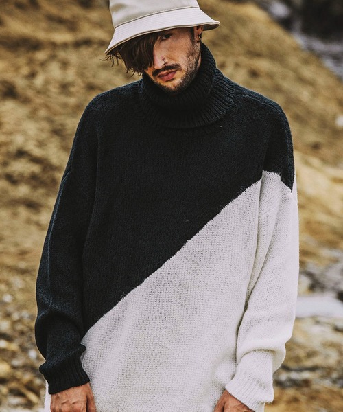 NO ID.(ノーアイディ)の「バイカラータートルネックPO(ニット/セーター・メンズ・ネイビー/ブラック/グリーン/イエロー・ONE SIZE)」の2枚目の写真