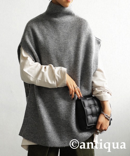 antiqua（アンティカ）の「サイドベルトニットベスト（ベスト・レディース・ブラック/ネイビー/ダークグリーン/グレー・FREE）」の3枚目の写真