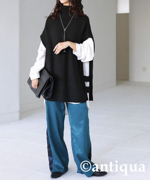 antiqua（アンティカ）の「サイドベルトニットベスト（ベスト・レディース・ブラック/ネイビー/ダークグリーン/グレー・FREE）」の5枚目の写真