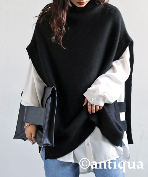 antiqua（アンティカ）の「サイドベルトニットベスト（ベスト・レディース・ブラック/ネイビー/ダークグリーン/グレー・FREE）」の7枚目の写真