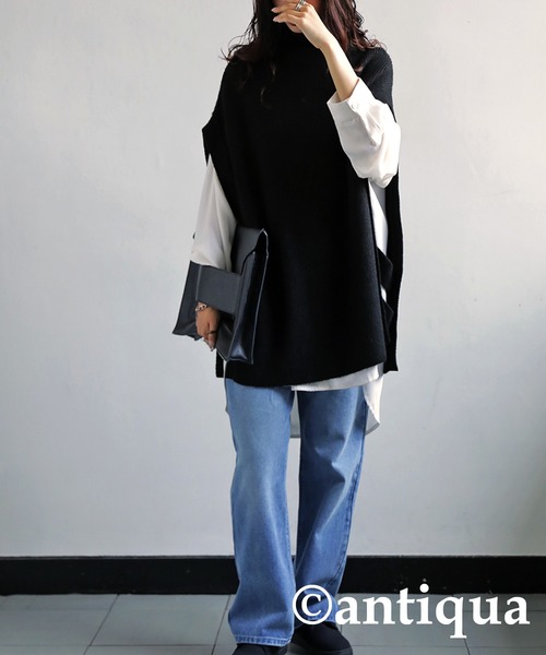 antiqua（アンティカ）の「サイドベルトニットベスト（ベスト・レディース・ブラック/ネイビー/ダークグリーン/グレー・FREE）」の8枚目の写真