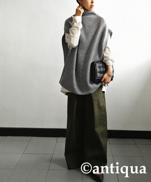 antiqua（アンティカ）の「サイドベルトニットベスト（ベスト・レディース・ブラック/ネイビー/ダークグリーン/グレー・FREE）」の14枚目の写真