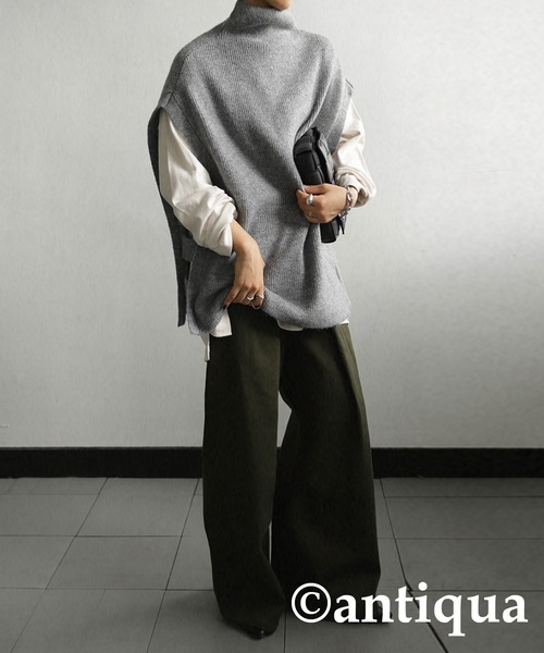 antiqua（アンティカ）の「サイドベルトニットベスト（ベスト・レディース・ブラック/ネイビー/ダークグリーン/グレー・FREE）」の15枚目の写真