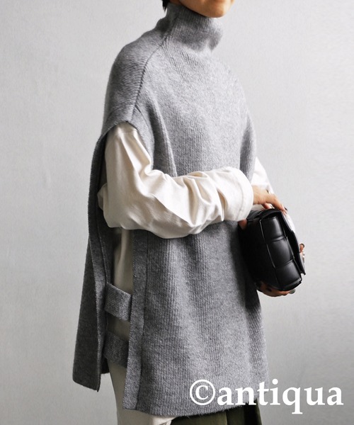 antiqua（アンティカ）の「サイドベルトニットベスト（ベスト・レディース・ブラック/ネイビー/ダークグリーン/グレー・FREE）」の16枚目の写真