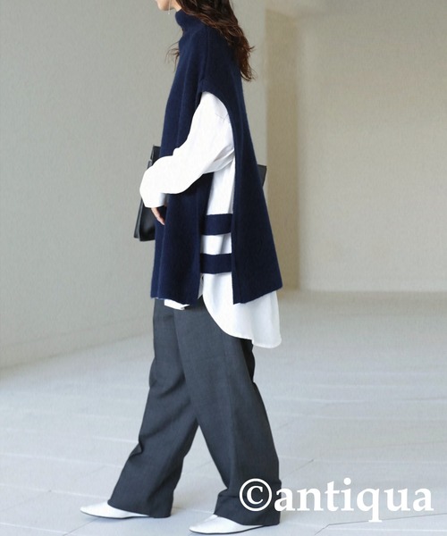 antiqua（アンティカ）の「サイドベルトニットベスト（ベスト・レディース・ブラック/ネイビー/ダークグリーン/グレー・FREE）」の10枚目の写真