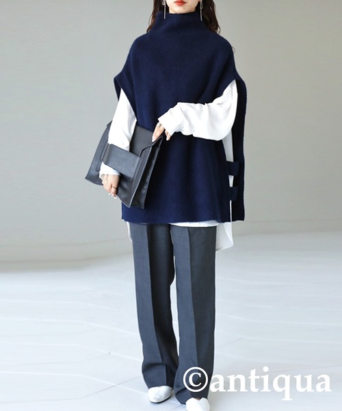 antiqua（アンティカ）の「サイドベルトニットベスト（ベスト・レディース・ブラック/ネイビー/ダークグリーン/グレー・FREE）」の11枚目の写真