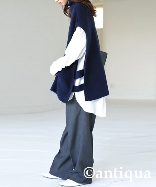 antiqua（アンティカ）の「サイドベルトニットベスト（ベスト・レディース・ブラック/ネイビー/ダークグリーン/グレー・FREE）」の12枚目の写真