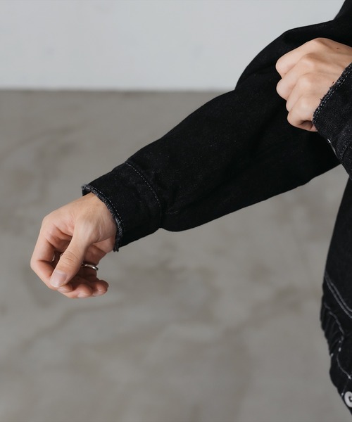 epnok（エプノック）の「クラッシュデニムショートブルゾン（デニムジャケット・メンズ・ブラック/グレー/サックスブルー/インディゴブルー・SMALL/MEDIUM/LARGE）」の11枚目の写真