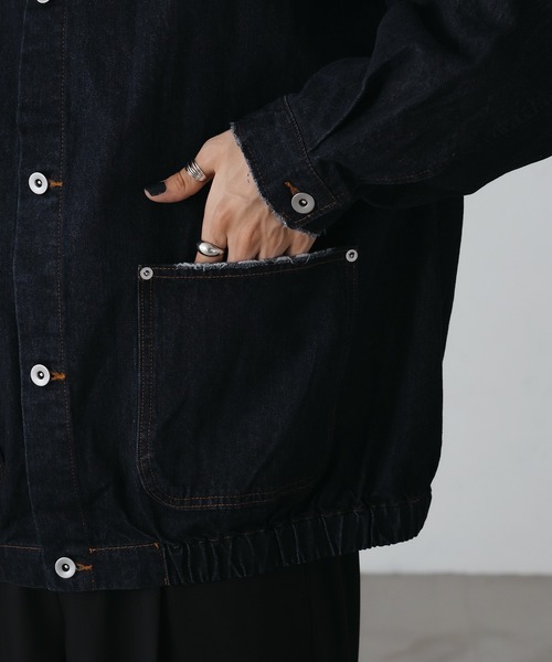 epnok（エプノック）の「クラッシュデニムショートブルゾン（デニムジャケット・メンズ・ブラック/グレー/サックスブルー/インディゴブルー・SMALL/MEDIUM/LARGE）」の20枚目の写真