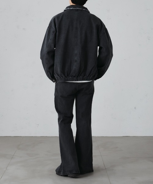 セール】クラッシュデニムショートブルゾン（デニムジャケット