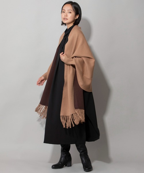 Munich(ミューニック)の「ダブルフェイスニットポンチョ(ストール/ショール・レディース・ブラック/グレー/ベージュ・FREE)」の7枚目の写真