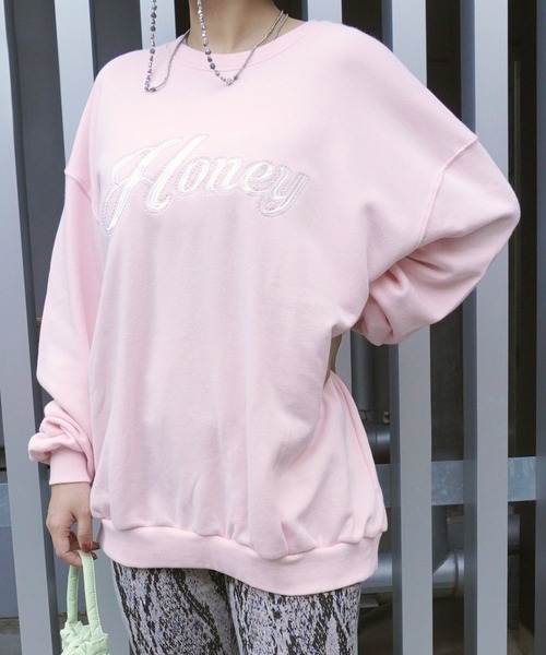 ARCHIVER（アーカイバ）の「【Bz】Honey刺繍裏毛ユニセックスBIGプルオーバー(RZ)（スウェット・レディース・ブラウン/ピンク/ブラック/グレー/オフホワイト・FREE）」の8枚目の写真