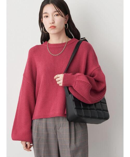 earth music&ecology（アースミュージックアンドエコロジー）の「ミドルゲージクルーニット（ニット/セーター・レディース・ブラック/ピンク/グリーン/アイボリー/ライトベージュ・FREE）」の6枚目の写真