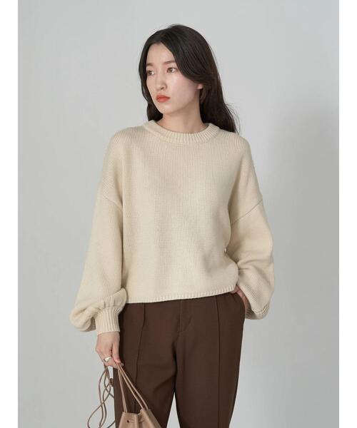 earth music&ecology（アースミュージックアンドエコロジー）の「ミドルゲージクルーニット（ニット/セーター・レディース・ブラック/ピンク/グリーン/アイボリー/ライトベージュ・FREE）」の7枚目の写真