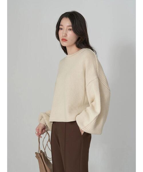 earth music&ecology（アースミュージックアンドエコロジー）の「ミドルゲージクルーニット（ニット/セーター・レディース・ブラック/ピンク/グリーン/アイボリー/ライトベージュ・FREE）」の8枚目の写真