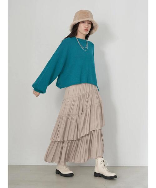 earth music&ecology（アースミュージックアンドエコロジー）の「ミドルゲージクルーニット（ニット/セーター・レディース・ブラック/ピンク/グリーン/アイボリー/ライトベージュ・FREE）」の22枚目の写真