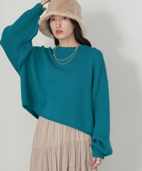 earth music&ecology（アースミュージックアンドエコロジー）の「ミドルゲージクルーニット（ニット/セーター・レディース・ブラック/ピンク/グリーン/アイボリー/ライトベージュ・FREE）」の4枚目の写真