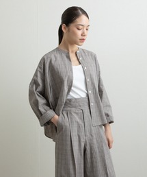 Liyoca（リヨカ）の「【Liyoca】チェックバンドカラーオーバーシャツ -手洗い可-（シャツ/ブラウス・レディース）」